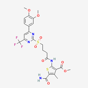 molecular formula C25H25F3N4O8S2 B14998599 Methyl 5-carbamoyl-2-[(4-{[4-(3,4-dimethoxyphenyl)-6-(trifluoromethyl)pyrimidin-2-yl]sulfonyl}butanoyl)amino]-4-methylthiophene-3-carboxylate 