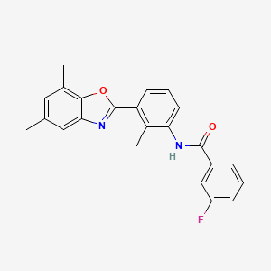 molecular formula C23H19FN2O2 B14998853 N-[3-(5,7-dimethyl-1,3-benzoxazol-2-yl)-2-methylphenyl]-3-fluorobenzamide 