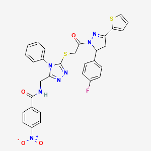 molecular formula C31H24FN7O4S2 B14999498 N-{[5-({2-[5-(4-Fluorophenyl)-3-(thiophen-2-YL)-4,5-dihydro-1H-pyrazol-1-YL]-2-oxoethyl}sulfanyl)-4-phenyl-4H-1,2,4-triazol-3-YL]methyl}-4-nitrobenzamide 