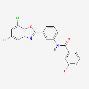 molecular formula C20H11Cl2FN2O2 B15000900 N-[3-(5,7-dichloro-1,3-benzoxazol-2-yl)phenyl]-3-fluorobenzamide CAS No. 955315-08-9