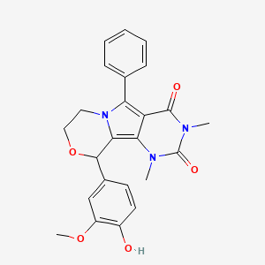 molecular formula C24H23N3O5 B15001066 13-(4-hydroxy-3-methoxyphenyl)-3,5-dimethyl-8-phenyl-12-oxa-3,5,9-triazatricyclo[7.4.0.02,7]trideca-1,7-diene-4,6-dione 