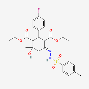 molecular formula C26H31FN2O7S B15001073 diethyl (6E)-2-(4-fluorophenyl)-4-hydroxy-4-methyl-6-{2-[(4-methylphenyl)sulfonyl]hydrazinylidene}cyclohexane-1,3-dicarboxylate 