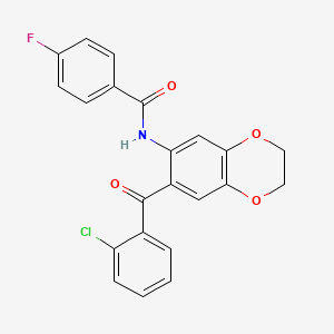 molecular formula C22H15ClFNO4 B15001259 N-{7-[(2-chlorophenyl)carbonyl]-2,3-dihydro-1,4-benzodioxin-6-yl}-4-fluorobenzamide 