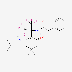 molecular formula C23H28F6N2O2 B15001265 N-(2-{4,4-dimethyl-2-[(2-methylpropyl)amino]-6-oxocyclohex-1-en-1-yl}-1,1,1,3,3,3-hexafluoropropan-2-yl)-2-phenylacetamide 