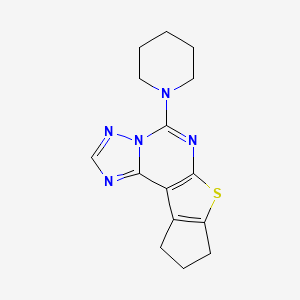 molecular formula C15H17N5S B15001311 5-piperidino-9,10-dihydro-8H-cyclopenta[4,5]thieno[3,2-e][1,2,4]triazolo[1,5-c]pyrimidine 