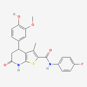 molecular formula C22H19FN2O4S B15001687 N-(4-fluorophenyl)-4-(4-hydroxy-3-methoxyphenyl)-3-methyl-6-oxo-4,5,6,7-tetrahydrothieno[2,3-b]pyridine-2-carboxamide 