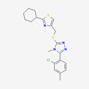 molecular formula C20H23ClN4S2 B15001698 3-(2-chloro-4-methylphenyl)-5-{[(2-cyclohexyl-1,3-thiazol-4-yl)methyl]sulfanyl}-4-methyl-4H-1,2,4-triazole 
