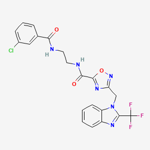 molecular formula C21H16ClF3N6O3 B15001772 N-(2-{[(3-chlorophenyl)carbonyl]amino}ethyl)-3-{[2-(trifluoromethyl)-1H-benzimidazol-1-yl]methyl}-1,2,4-oxadiazole-5-carboxamide 