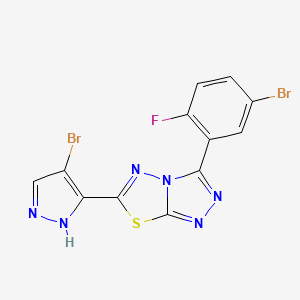 molecular formula C12H5Br2FN6S B15001964 3-(5-bromo-2-fluorophenyl)-6-(4-bromo-1H-pyrazol-5-yl)[1,2,4]triazolo[3,4-b][1,3,4]thiadiazole 