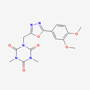 molecular formula C16H17N5O6 B15002370 1-{[5-(3,4-Dimethoxyphenyl)-1,3,4-oxadiazol-2-yl]methyl}-3,5-dimethyl-1,3,5-triazinane-2,4,6-trione 