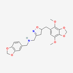 molecular formula C22H24N2O7 B15002458 1-(1,3-benzodioxol-5-yl)-N-({5-[(4,7-dimethoxy-1,3-benzodioxol-5-yl)methyl]-4,5-dihydro-1,2-oxazol-3-yl}methyl)methanamine 