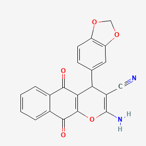 molecular formula C21H12N2O5 B15002517 2-amino-4-(1,3-benzodioxol-5-yl)-5,10-dioxo-5,10-dihydro-4H-benzo[g]chromene-3-carbonitrile 
