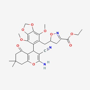 molecular formula C28H31N3O9 B15002572 ethyl 5-{[6-(2-amino-3-cyano-7,7-dimethyl-5-oxo-5,6,7,8-tetrahydro-4H-chromen-4-yl)-4,7-dimethoxy-1,3-benzodioxol-5-yl]methyl}-4,5-dihydro-1,2-oxazole-3-carboxylate 