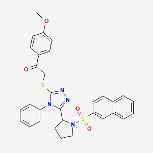 molecular formula C31H28N4O4S2 B15002619 1-(4-methoxyphenyl)-2-({5-[1-(naphthalen-2-ylsulfonyl)pyrrolidin-2-yl]-4-phenyl-4H-1,2,4-triazol-3-yl}sulfanyl)ethanone 