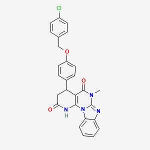 molecular formula C27H21ClN4O3 B15002818 6-[4-[(4-chlorophenyl)methoxy]phenyl]-9-methyl-1,3,9,11-tetrazatetracyclo[8.7.0.02,7.012,17]heptadeca-2(7),10,12,14,16-pentaene-4,8-dione 