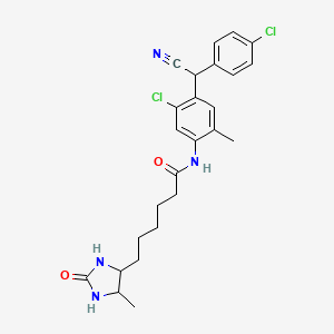 molecular formula C25H28Cl2N4O2 B15003192 N-{5-chloro-4-[(4-chlorophenyl)(cyano)methyl]-2-methylphenyl}-6-(5-methyl-2-oxoimidazolidin-4-yl)hexanamide 