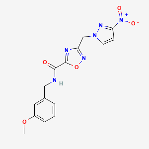 molecular formula C15H14N6O5 B15003202 N-(3-methoxybenzyl)-3-[(3-nitro-1H-pyrazol-1-yl)methyl]-1,2,4-oxadiazole-5-carboxamide 