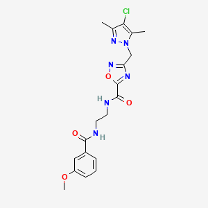 molecular formula C19H21ClN6O4 B15003297 3-[(4-chloro-3,5-dimethyl-1H-pyrazol-1-yl)methyl]-N-(2-{[(3-methoxyphenyl)carbonyl]amino}ethyl)-1,2,4-oxadiazole-5-carboxamide 