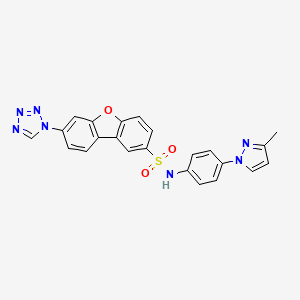 molecular formula C23H17N7O3S B15003328 N-[4-(3-methyl-1H-pyrazol-1-yl)phenyl]-7-(1H-tetrazol-1-yl)dibenzo[b,d]furan-2-sulfonamide 