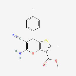 molecular formula C18H16N2O3S B15003517 methyl 5-amino-6-cyano-2-methyl-7-(4-methylphenyl)-7H-thieno[3,2-b]pyran-3-carboxylate 
