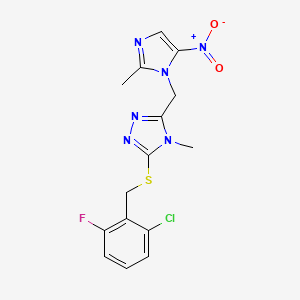molecular formula C15H14ClFN6O2S B15003812 3-[(2-chloro-6-fluorobenzyl)sulfanyl]-4-methyl-5-[(2-methyl-5-nitro-1H-imidazol-1-yl)methyl]-4H-1,2,4-triazole 