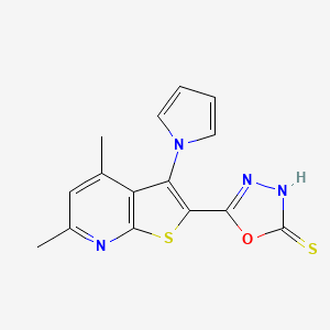 molecular formula C15H12N4OS2 B15003875 5-[4,6-dimethyl-3-(1H-pyrrol-1-yl)thieno[2,3-b]pyridin-2-yl]-1,3,4-oxadiazole-2-thiol 