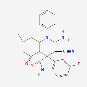 molecular formula C25H21FN4O2 B15003943 2'-amino-5-fluoro-7',7'-dimethyl-2,5'-dioxo-1'-phenyl-1,2,5',6',7',8'-hexahydro-1'H-spiro[indole-3,4'-quinoline]-3'-carbonitrile 
