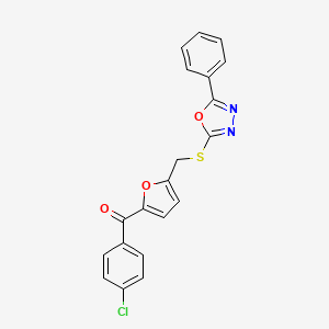 molecular formula C20H13ClN2O3S B15004193 (4-Chlorophenyl)(5-{[(5-phenyl-1,3,4-oxadiazol-2-yl)sulfanyl]methyl}furan-2-yl)methanone 