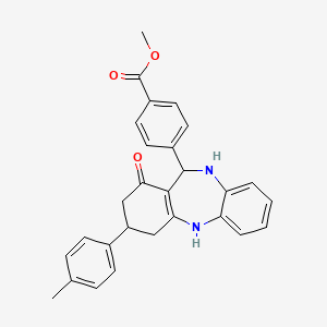 molecular formula C28H26N2O3 B15004618 methyl 4-[3-(4-methylphenyl)-1-oxo-2,3,4,5,10,11-hexahydro-1H-dibenzo[b,e][1,4]diazepin-11-yl]benzoate 