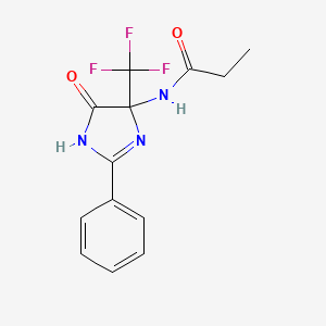 molecular formula C13H12F3N3O2 B15005032 N-[5-oxo-2-phenyl-4-(trifluoromethyl)-4,5-dihydro-1H-imidazol-4-yl]propanamide 