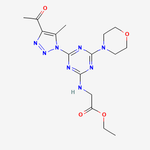 molecular formula C16H22N8O4 B15005223 Ethyl 2-{[4-(4-acetyl-5-methyl-1H-1,2,3-triazol-1-YL)-6-(morpholin-4-YL)-1,3,5-triazin-2-YL]amino}acetate 