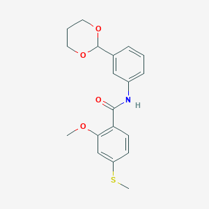 molecular formula C19H21NO4S B15007398 N-[3-(1,3-dioxan-2-yl)phenyl]-2-methoxy-4-(methylsulfanyl)benzamide 