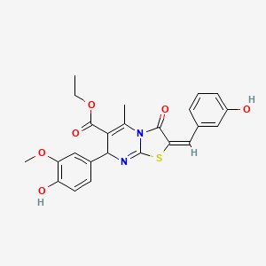 molecular formula C24H22N2O6S B15009238 ethyl (2E)-2-(3-hydroxybenzylidene)-7-(4-hydroxy-3-methoxyphenyl)-5-methyl-3-oxo-2,3-dihydro-7H-[1,3]thiazolo[3,2-a]pyrimidine-6-carboxylate 