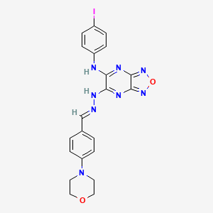 molecular formula C21H19IN8O2 B15009245 N-(4-iodophenyl)-6-{(2E)-2-[4-(morpholin-4-yl)benzylidene]hydrazinyl}[1,2,5]oxadiazolo[3,4-b]pyrazin-5-amine 