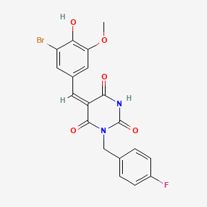 molecular formula C19H14BrFN2O5 B15009382 (5E)-5-[(3-bromo-4-hydroxy-5-methoxyphenyl)methylidene]-1-[(4-fluorophenyl)methyl]-1,3-diazinane-2,4,6-trione 