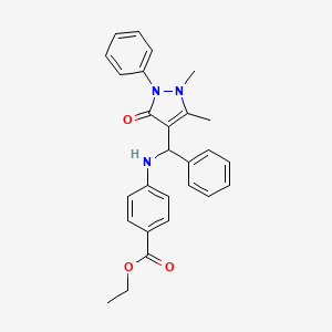 molecular formula C27H27N3O3 B15009450 ethyl 4-{[(1,5-dimethyl-3-oxo-2-phenyl-2,3-dihydro-1H-pyrazol-4-yl)(phenyl)methyl]amino}benzoate 