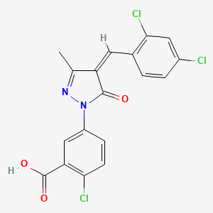 molecular formula C18H11Cl3N2O3 B15009524 2-chloro-5-[(4Z)-4-(2,4-dichlorobenzylidene)-3-methyl-5-oxo-4,5-dihydro-1H-pyrazol-1-yl]benzoic acid 
