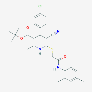 molecular formula C28H30ClN3O3S B15009603 Tert-butyl 4-(4-chlorophenyl)-5-cyano-6-({2-[(2,4-dimethylphenyl)amino]-2-oxoethyl}sulfanyl)-2-methyl-1,4-dihydropyridine-3-carboxylate 