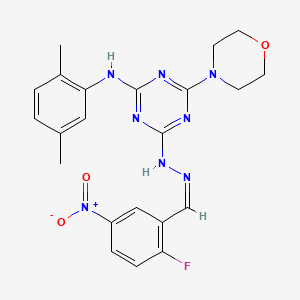 molecular formula C22H23FN8O3 B15009711 N-(2,5-dimethylphenyl)-4-[(2Z)-2-(2-fluoro-5-nitrobenzylidene)hydrazinyl]-6-(morpholin-4-yl)-1,3,5-triazin-2-amine 