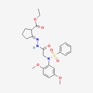 molecular formula C24H29N3O7S B15010145 Ethyl (2E)-2-({2-[N-(2,5-dimethoxyphenyl)benzenesulfonamido]acetamido}imino)cyclopentane-1-carboxylate 