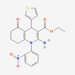molecular formula C22H21N3O5S B15011101 Ethyl 2-amino-1-(2-nitrophenyl)-5-oxo-4-(thiophen-3-yl)-1,4,5,6,7,8-hexahydroquinoline-3-carboxylate 