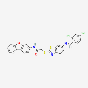 molecular formula C28H17Cl2N3O2S2 B15011392 N-(Dibenzo[B,D]furan-3-YL)-2-[(6-{[(Z)-(2,4-dichlorophenyl)methylene]amino}-1,3-benzothiazol-2-YL)sulfanyl]acetamide 