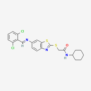 molecular formula C22H21Cl2N3OS2 B15011434 N-cyclohexyl-2-[(6-{[(E)-(2,6-dichlorophenyl)methylidene]amino}-1,3-benzothiazol-2-yl)sulfanyl]acetamide 
