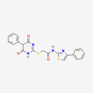 molecular formula C21H16N4O3S2 B15011889 2-[(4,6-dioxo-5-phenyl-1,4,5,6-tetrahydropyrimidin-2-yl)sulfanyl]-N-(4-phenyl-1,3-thiazol-2-yl)acetamide 