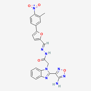 molecular formula C23H18N8O5 B15012129 2-[2-(4-amino-1,2,5-oxadiazol-3-yl)-1H-benzimidazol-1-yl]-N'-{(E)-[5-(3-methyl-4-nitrophenyl)furan-2-yl]methylidene}acetohydrazide 