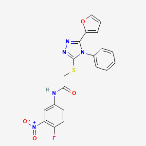 molecular formula C20H14FN5O4S B15012487 N-(4-fluoro-3-nitrophenyl)-2-{[5-(furan-2-yl)-4-phenyl-4H-1,2,4-triazol-3-yl]sulfanyl}acetamide 