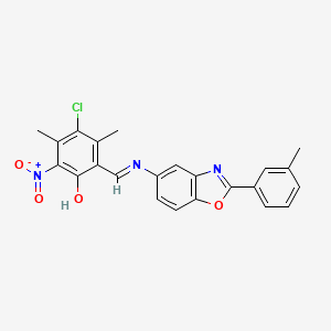 molecular formula C23H18ClN3O4 B15012516 4-chloro-3,5-dimethyl-2-[(E)-{[2-(3-methylphenyl)-1,3-benzoxazol-5-yl]imino}methyl]-6-nitrophenol 