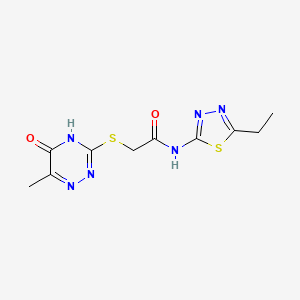 molecular formula C10H12N6O2S2 B15012637 N-(5-ethyl-1,3,4-thiadiazol-2-yl)-2-[(6-methyl-5-oxo-4,5-dihydro-1,2,4-triazin-3-yl)sulfanyl]acetamide 