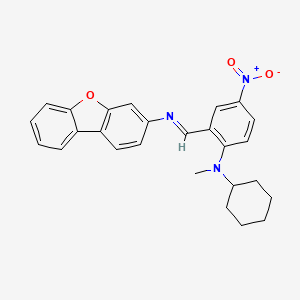molecular formula C26H25N3O3 B15012932 N-[(E)-{2-[cyclohexyl(methyl)amino]-5-nitrophenyl}methylidene]dibenzo[b,d]furan-3-amine 