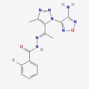 molecular formula C14H13FN8O2 B15013254 N'-[(1E)-1-[1-(4-Amino-1,2,5-oxadiazol-3-YL)-4-methyl-1H-1,2,3-triazol-5-YL]ethylidene]-2-fluorobenzohydrazide 